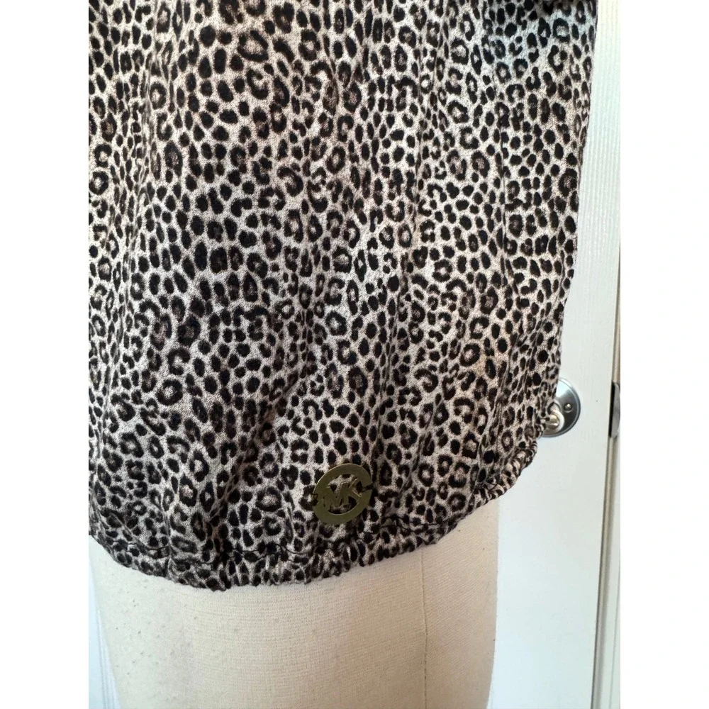 Michael Kors Womens Leopard Print Scoop Neck Bubble Hem 3/4‎ Sleeve Blouse Tan